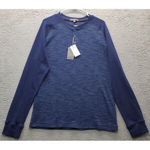 IKE BEHAR Sweater Mens Medium Blue Knit Stretch Long Sleeve Henley Neck Pullover